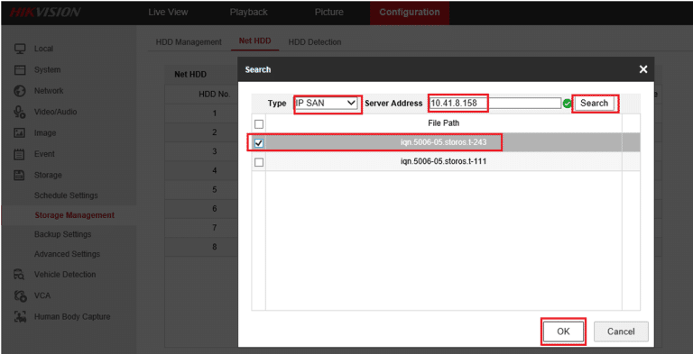 اتصال NVR هایک ویژن به IP SAN